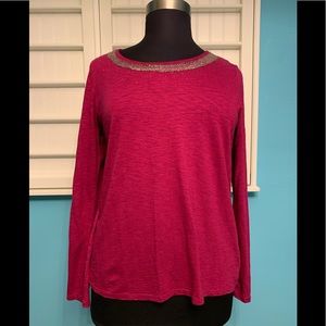 COPY - 5/$25 Coldwater Creek XL Fushia L/S Tee w/Beaded trim
